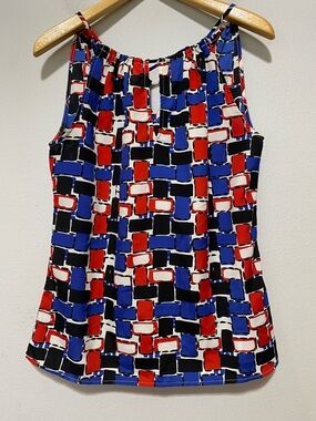 Banana Republic Sleeveless Top Keyhole ~ Back Neck Tie ~ Geometric Sz Small
